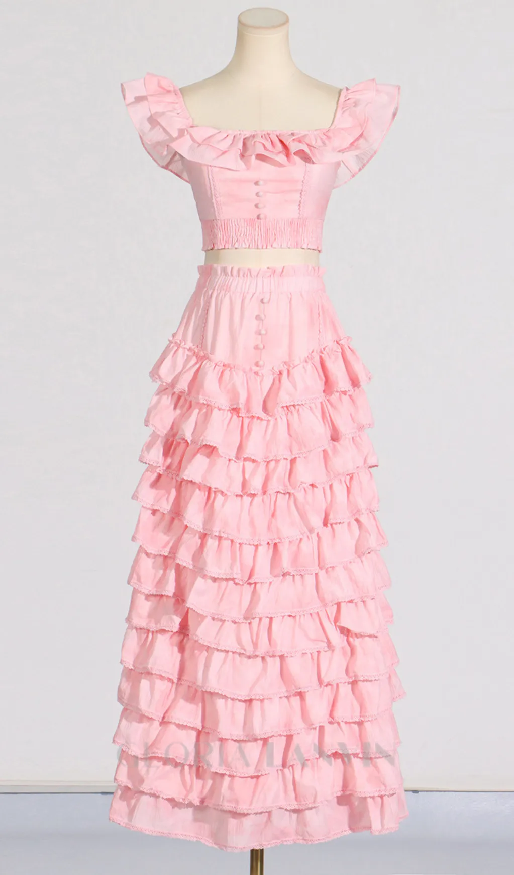 CATHY MULTI-LAYER RUFFLE MAXI DRESS SUIT IN PINK Gloria Lanvin
