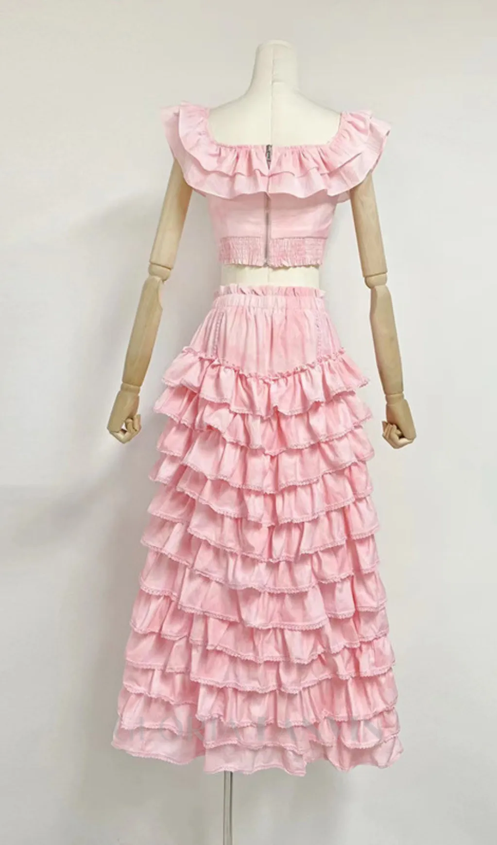CATHY MULTI-LAYER RUFFLE MAXI DRESS SUIT IN PINK Gloria Lanvin
