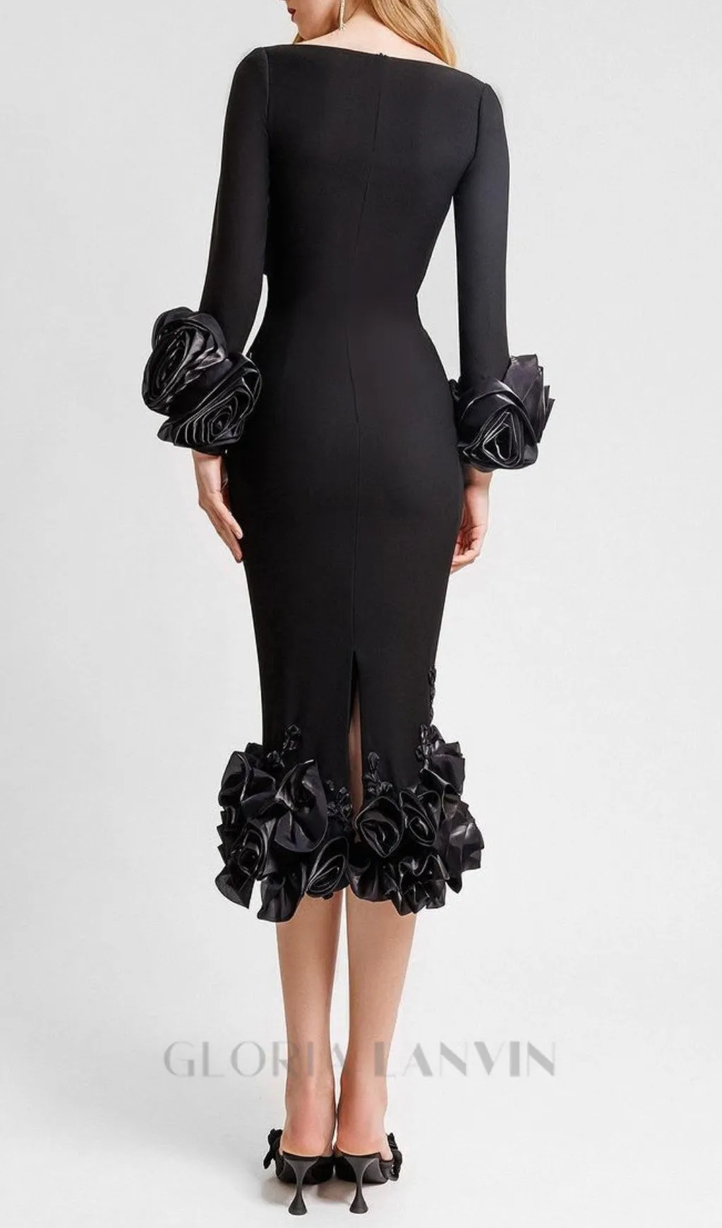 CATLIN BLACK FLOWER BANDAGE MIDI DRESS Gloria Lanvin