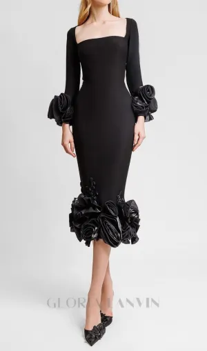 CATLIN BLACK FLOWER BANDAGE MIDI DRESS Gloria Lanvin
