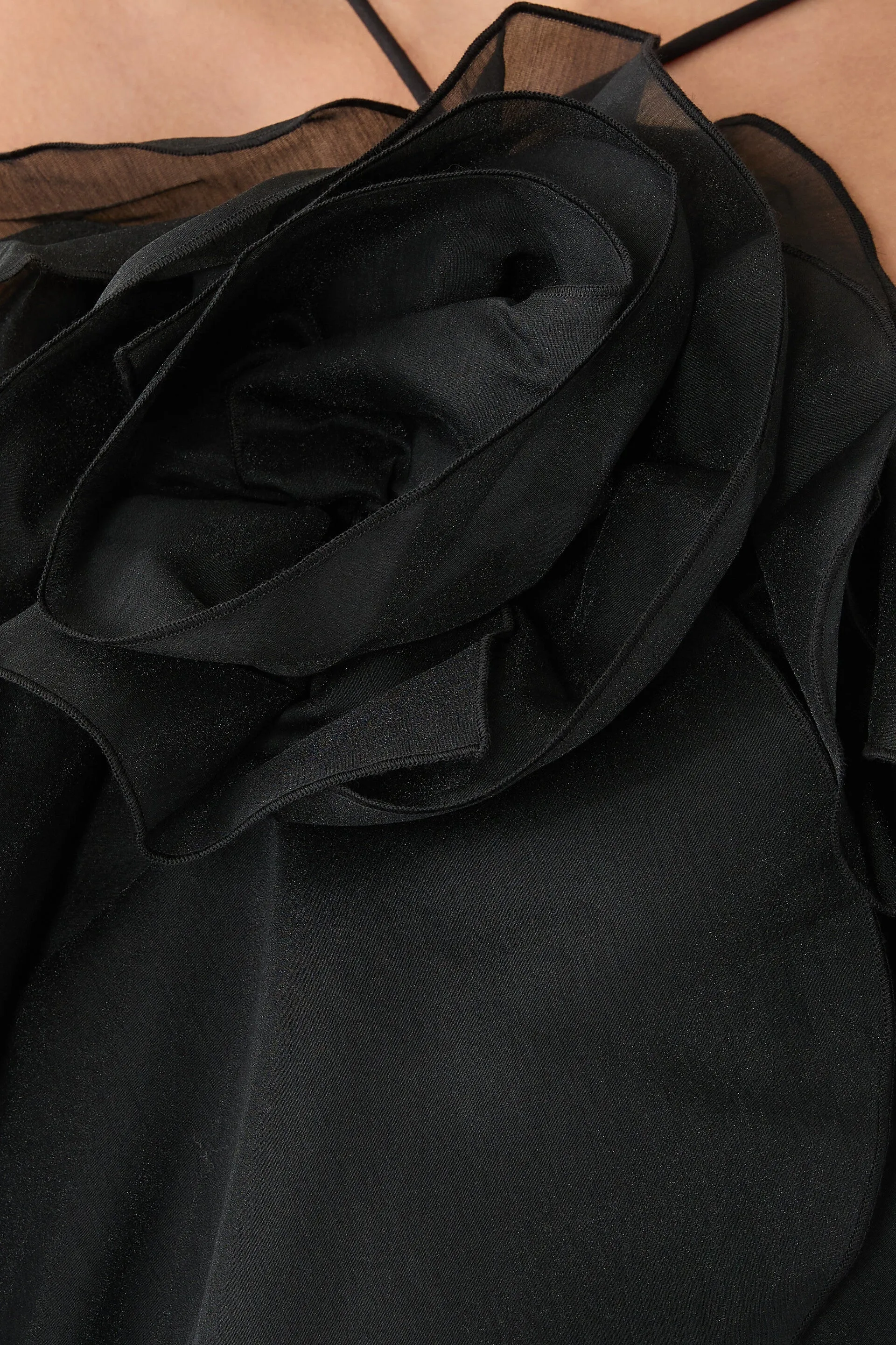 Caysie Halter Floral Ruffle Layered Maxi Dress in Black Gloria Lanvin