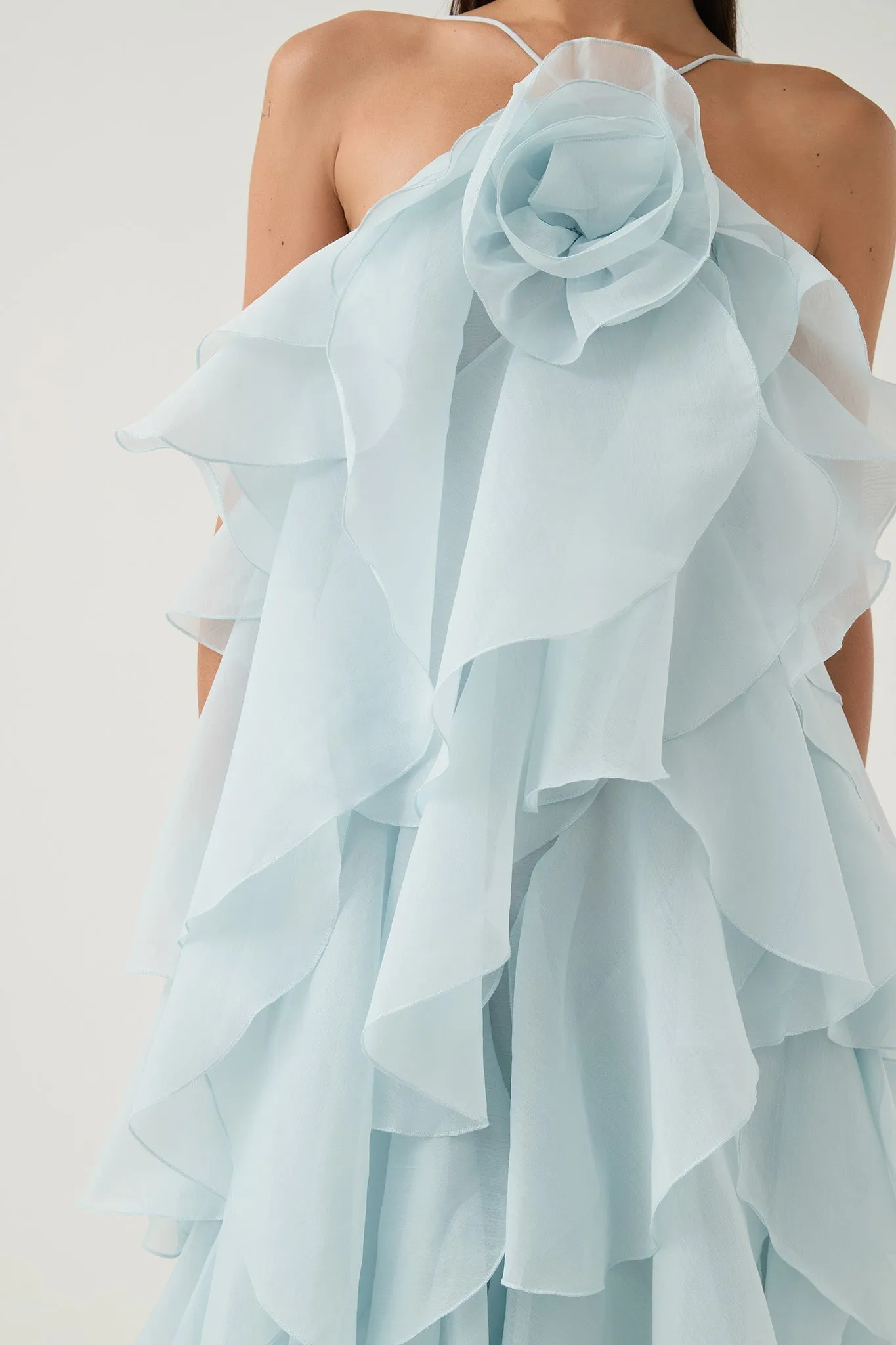 Caysie Halter Floral Ruffle Layered Maxi Dress in Blue Gloria Lanvin
