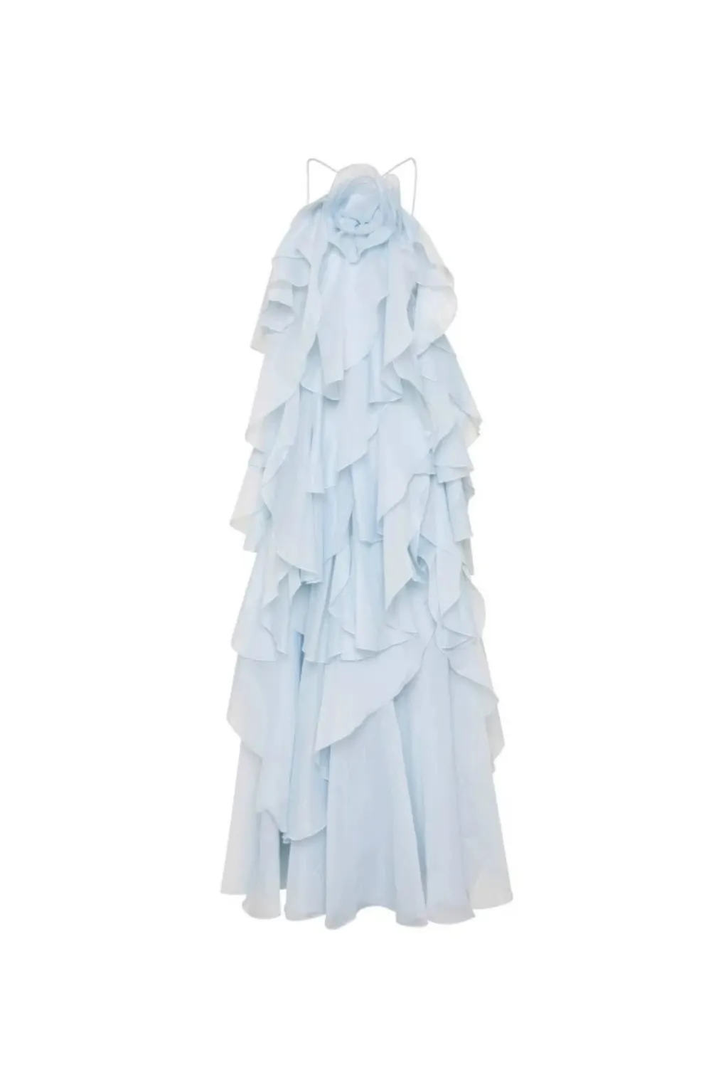 Caysie Halter Floral Ruffle Layered Maxi Dress in Blue Gloria Lanvin