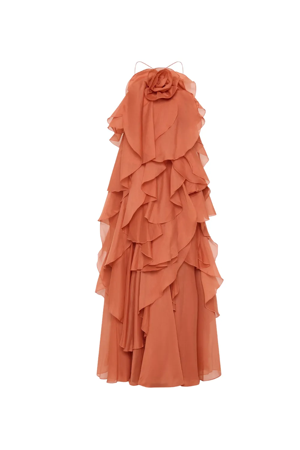 Caysie Halter Floral Ruffle Layered Maxi Dress in Orange Gloria Lanvin