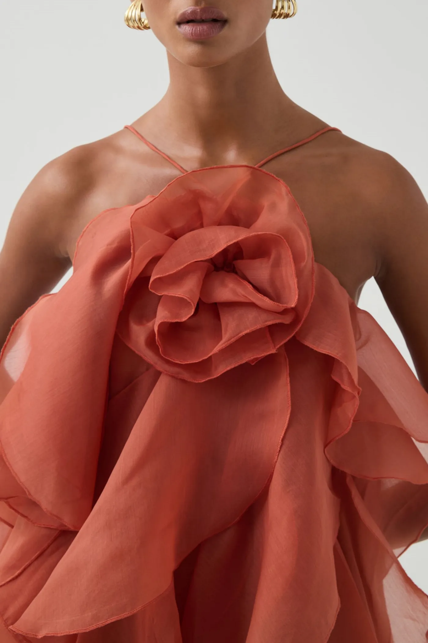 Caysie Halter Floral Ruffle Layered Maxi Dress in Orange Gloria Lanvin