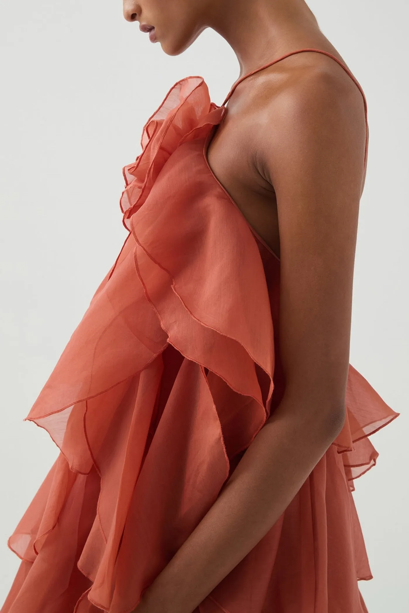 Caysie Halter Floral Ruffle Layered Maxi Dress in Orange Gloria Lanvin