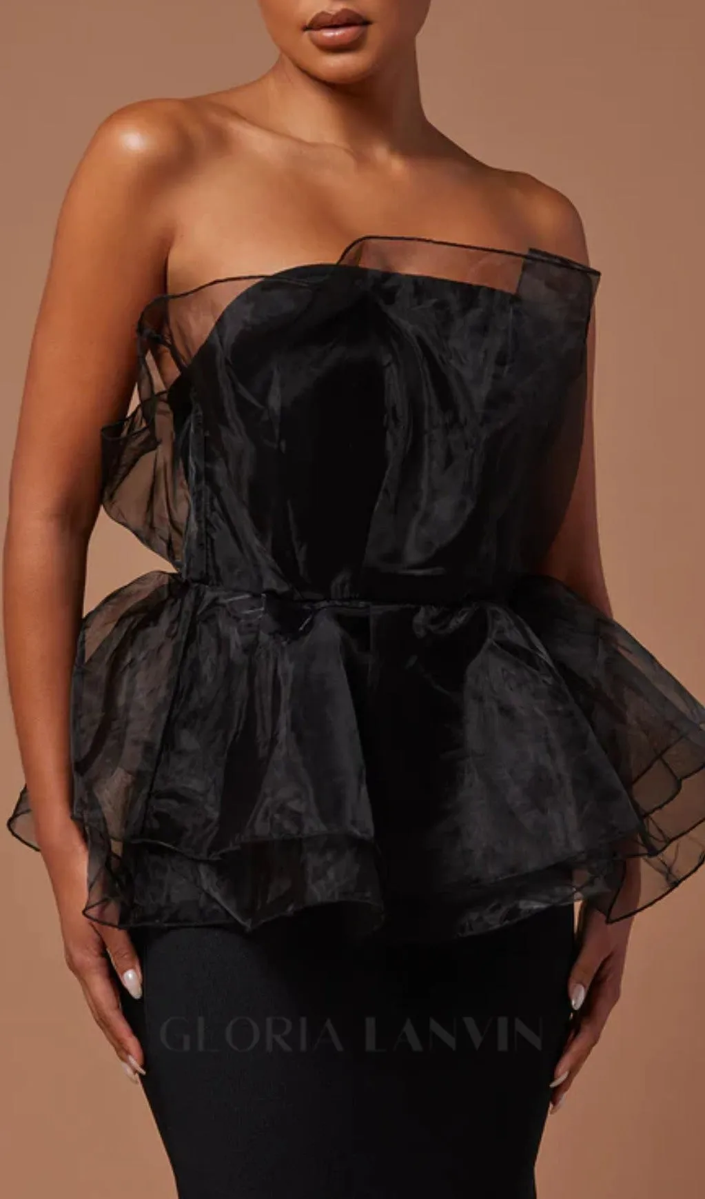 cedrica strapless mesh maxi bandage dress in black Gloria Lanvin
