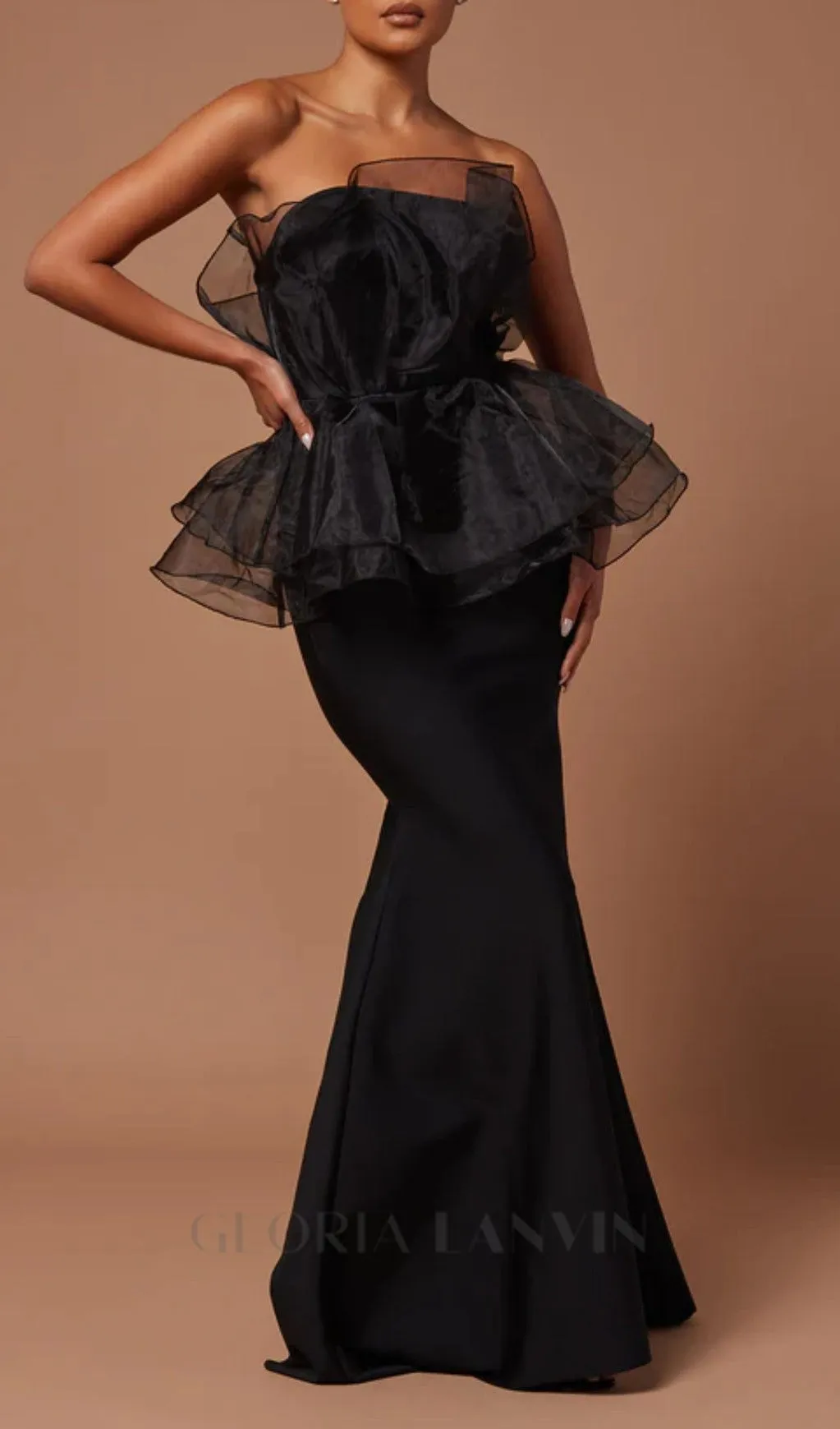 cedrica strapless mesh maxi bandage dress in black Gloria Lanvin
