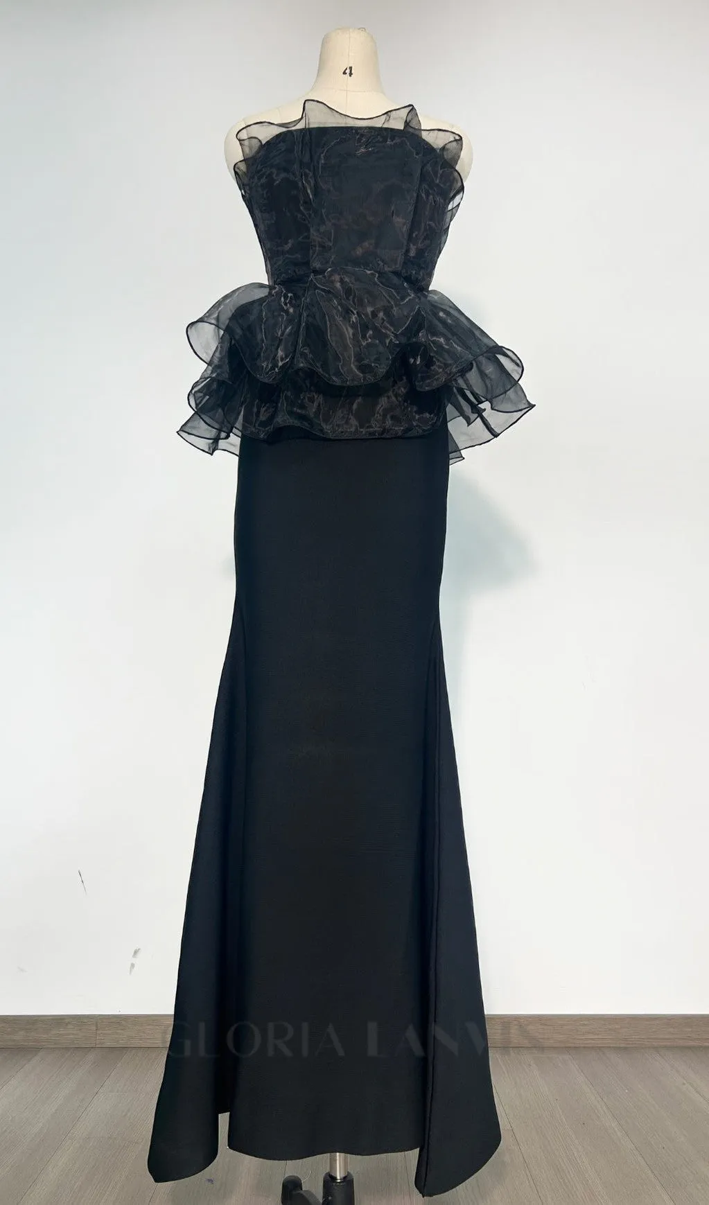 cedrica strapless mesh maxi bandage dress in black Gloria Lanvin