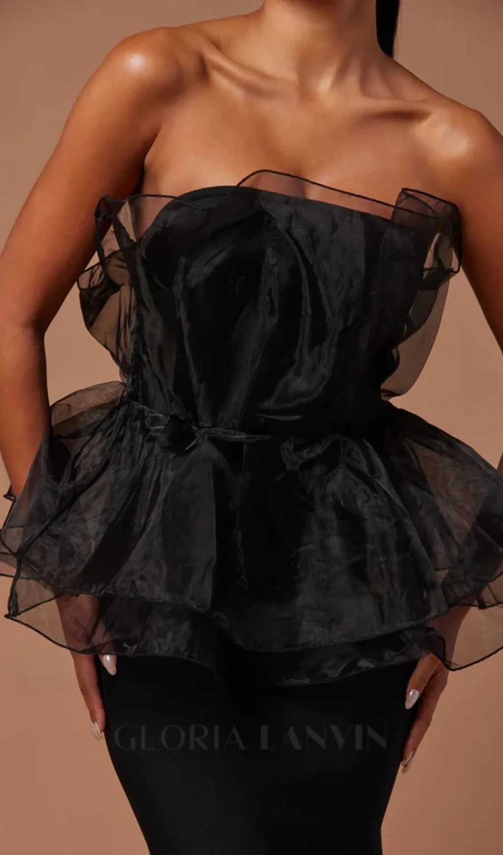 cedrica strapless mesh maxi bandage dress in black Gloria Lanvin