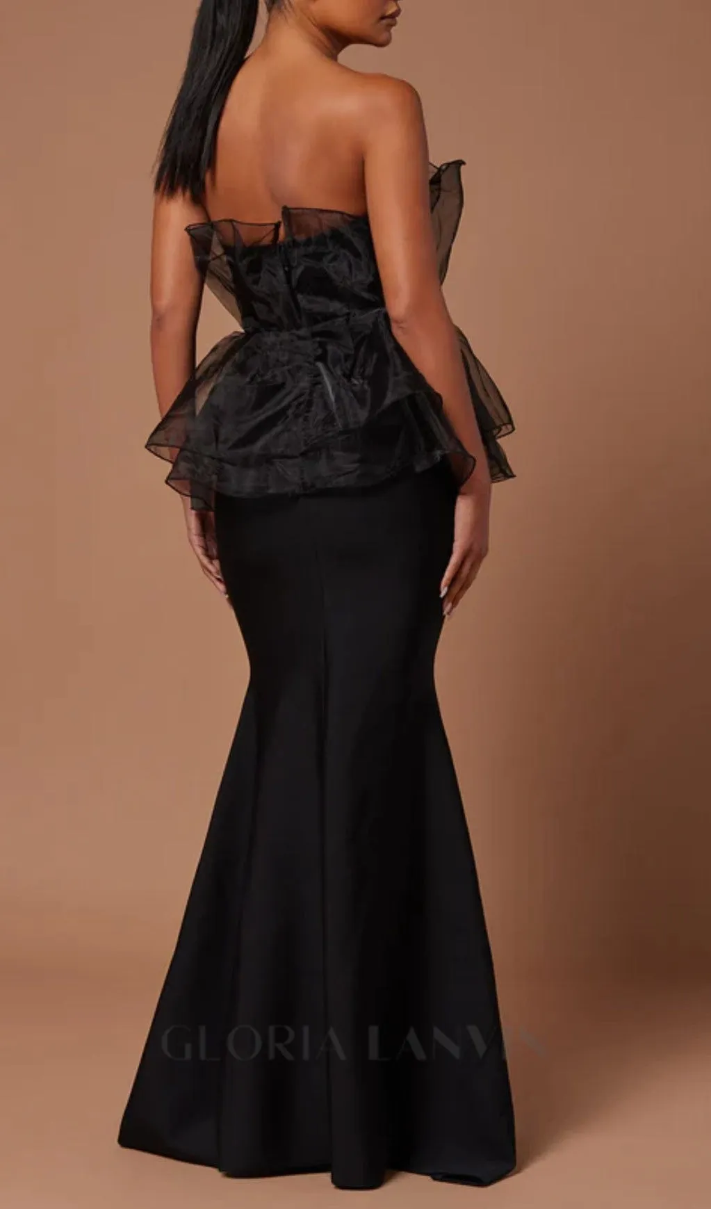 cedrica strapless mesh maxi bandage dress in black Gloria Lanvin