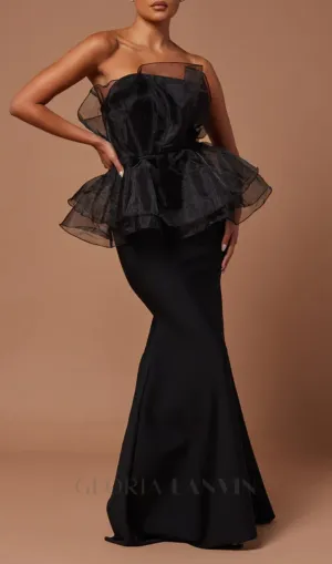 cedrica strapless mesh maxi bandage dress in black Gloria Lanvin