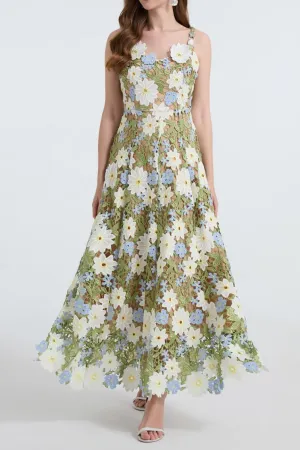 celeste floral hollow stitching maxi dress in green Gloria Lanvin