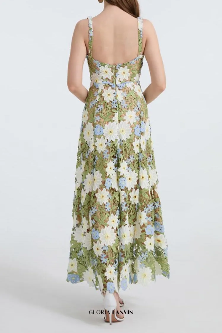 celeste floral hollow stitching maxi dress in green Gloria Lanvin