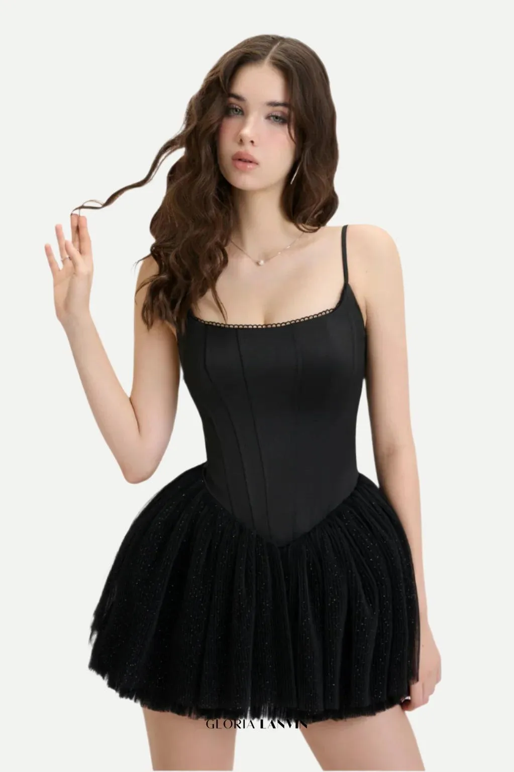 celeste lace bowknot backless mini dress in black Gloria Lanvin