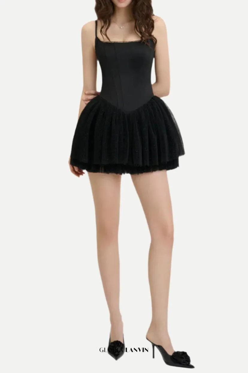 celeste lace bowknot backless mini dress in black Gloria Lanvin
