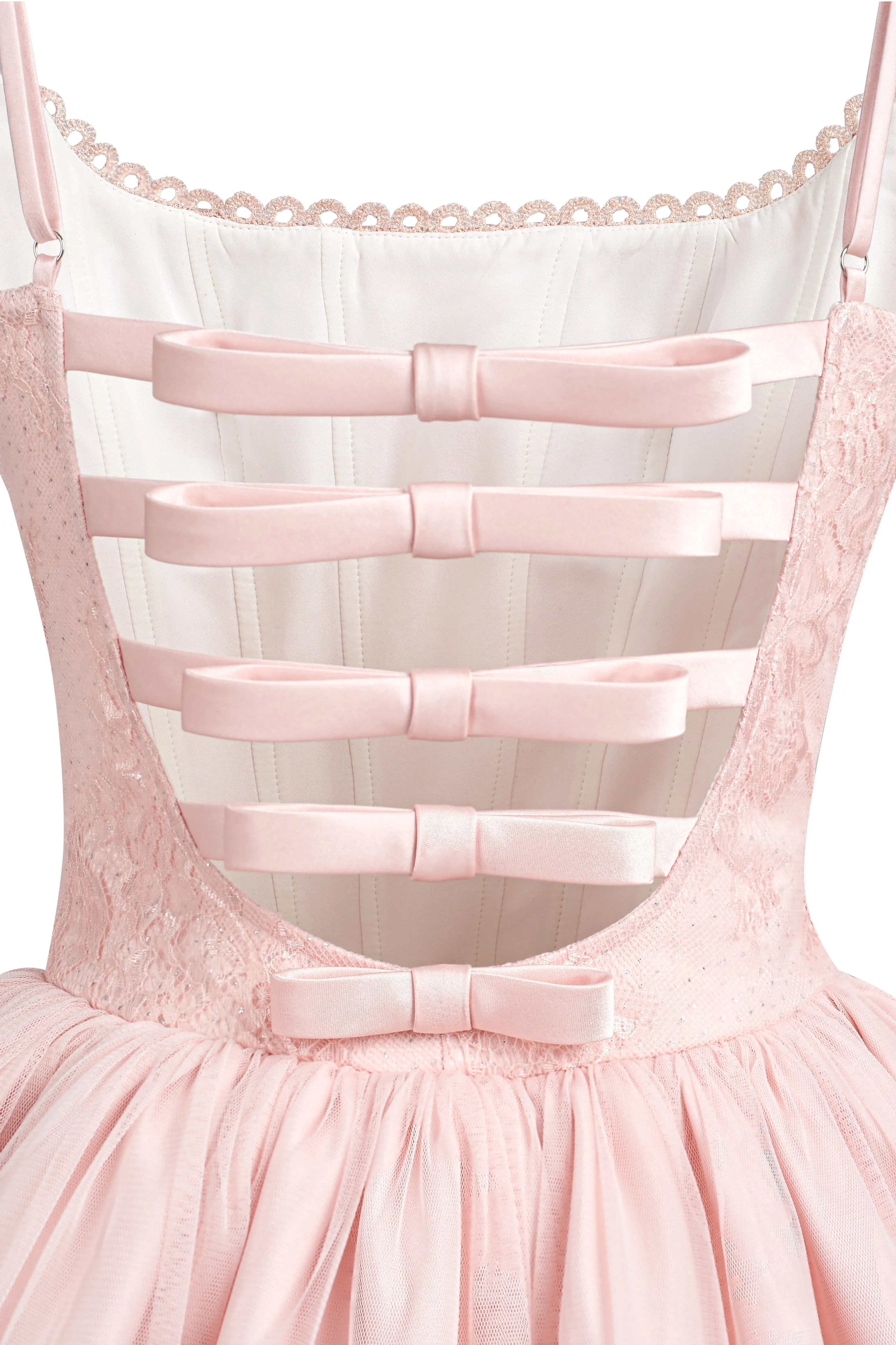 celeste lace bowknot backless mini dress in pink Gloria Lanvin