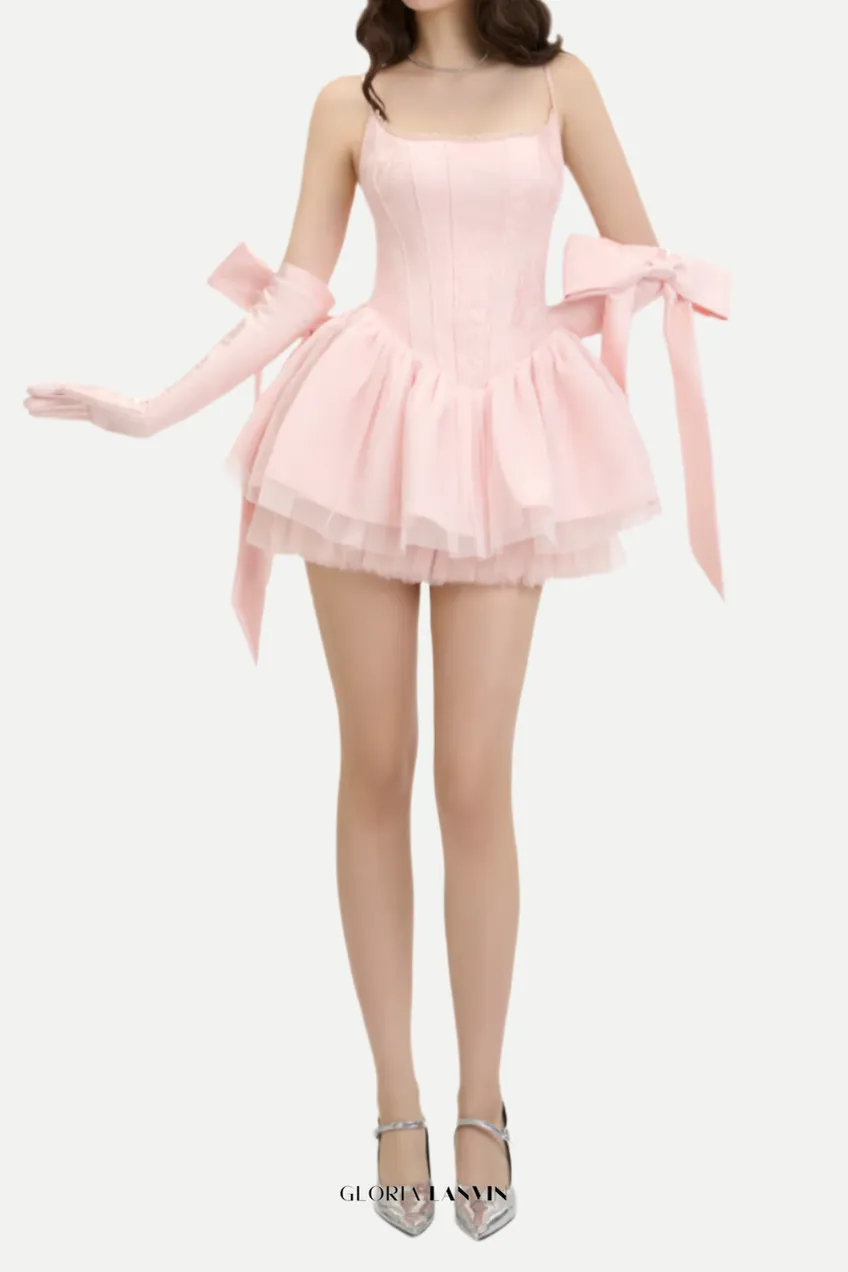 celeste lace bowknot backless mini dress in pink Gloria Lanvin