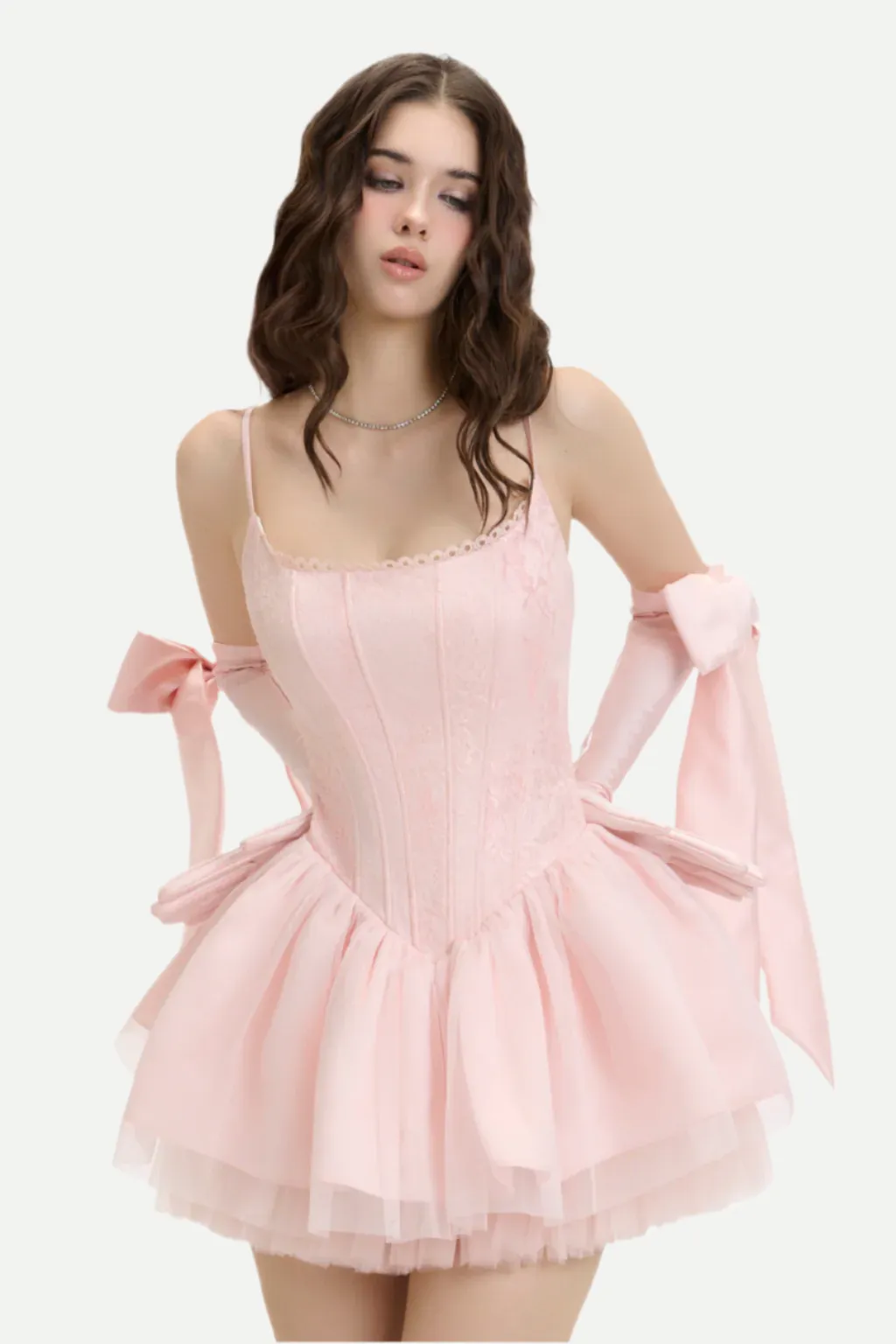 celeste lace bowknot backless mini dress in pink Gloria Lanvin