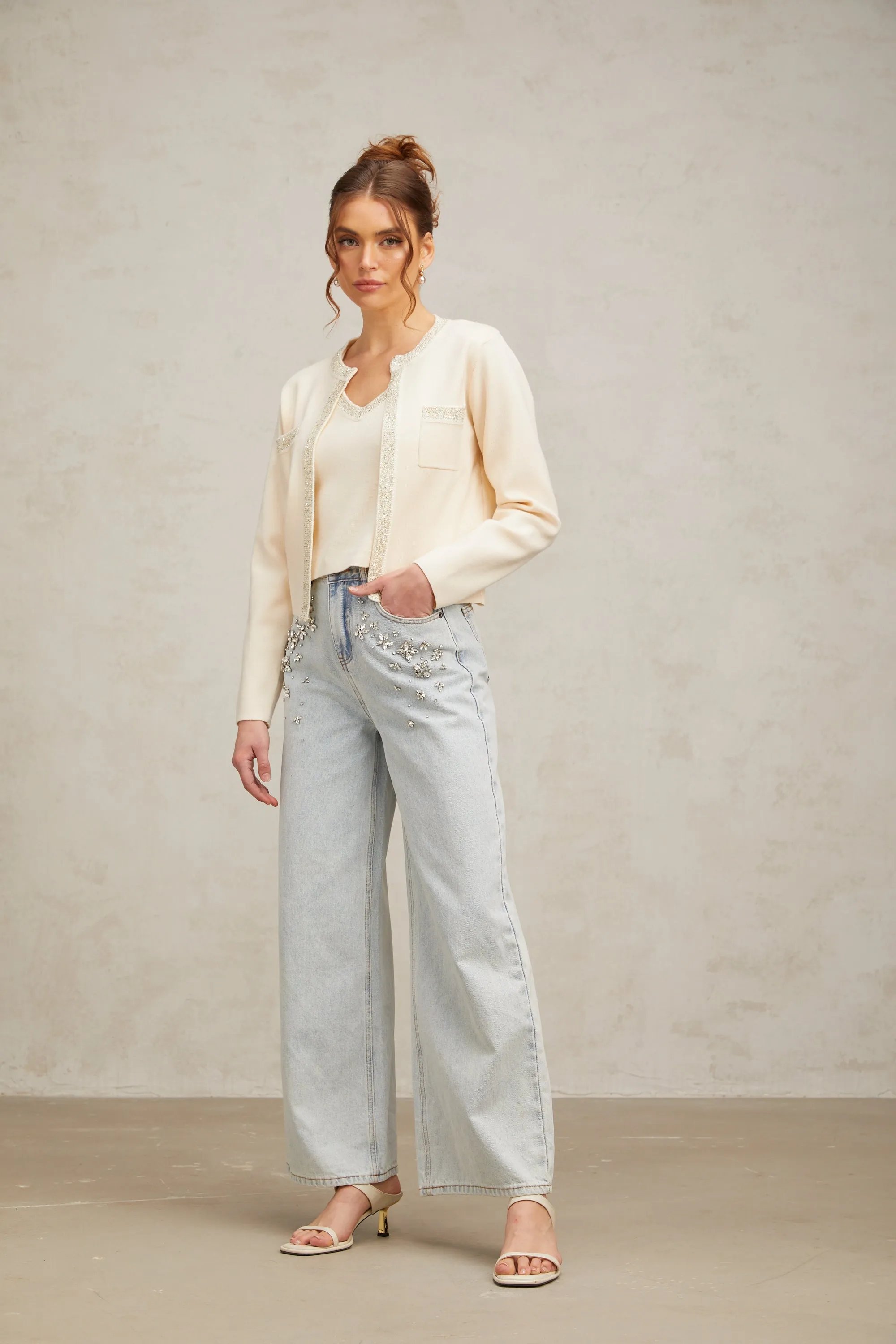 Celia white sequined fine-knit cropped top Gloria Lanvin