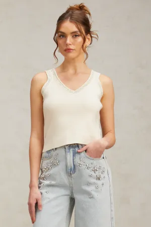 Celia white sequined fine-knit cropped top Gloria Lanvin