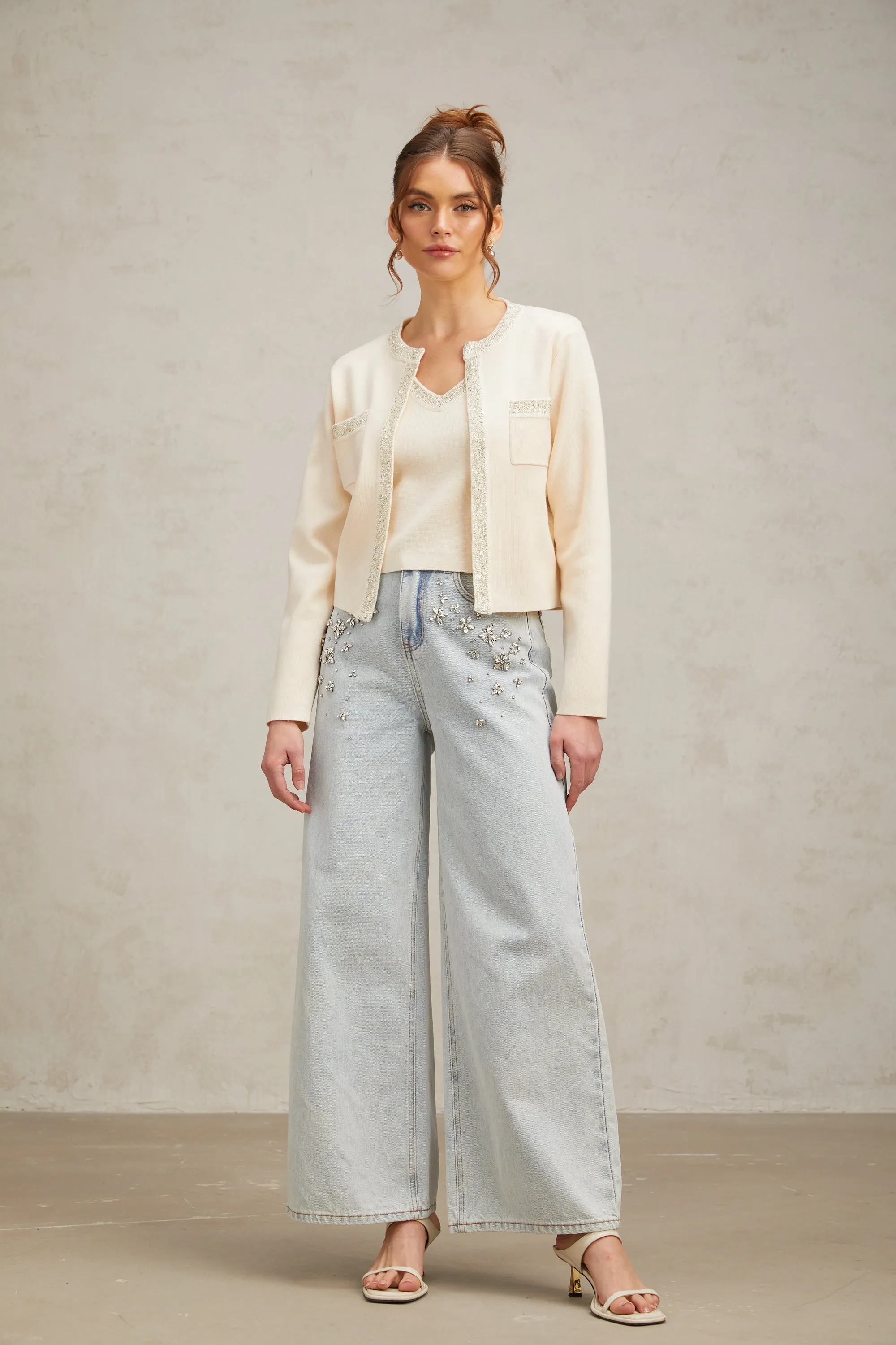 Celia white sequined fine-knit cropped top Gloria Lanvin