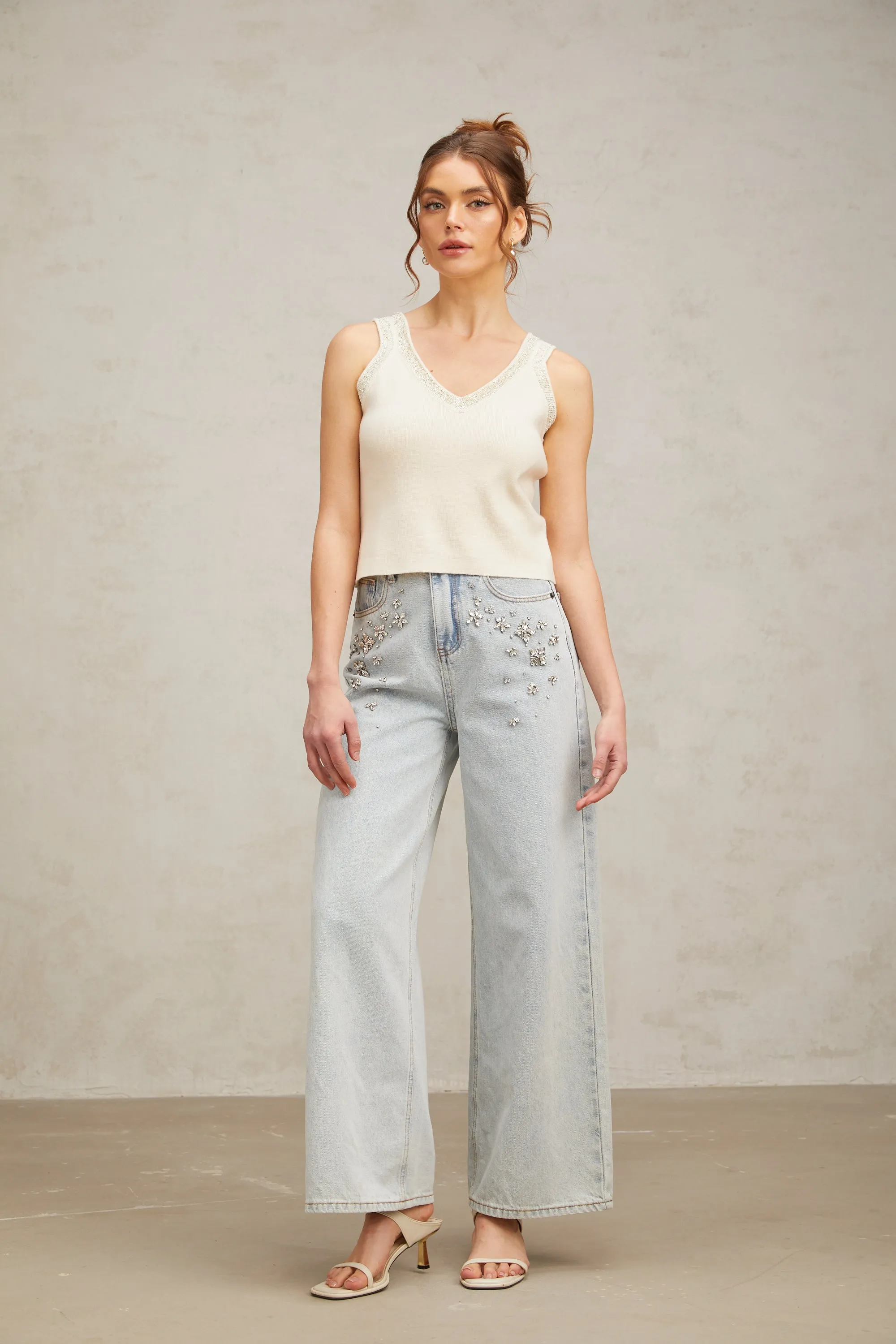 Celia white sequined fine-knit cropped top Gloria Lanvin