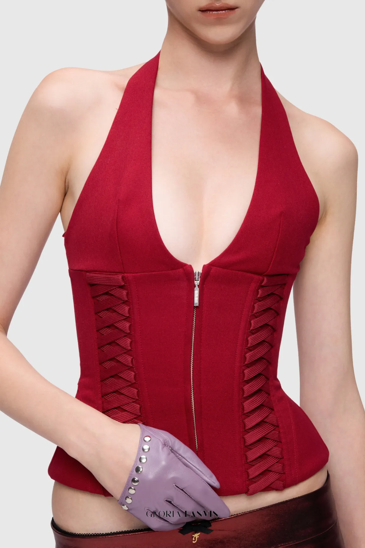 Celleen Halter Lace Up Corset Top Gloria Lanvin