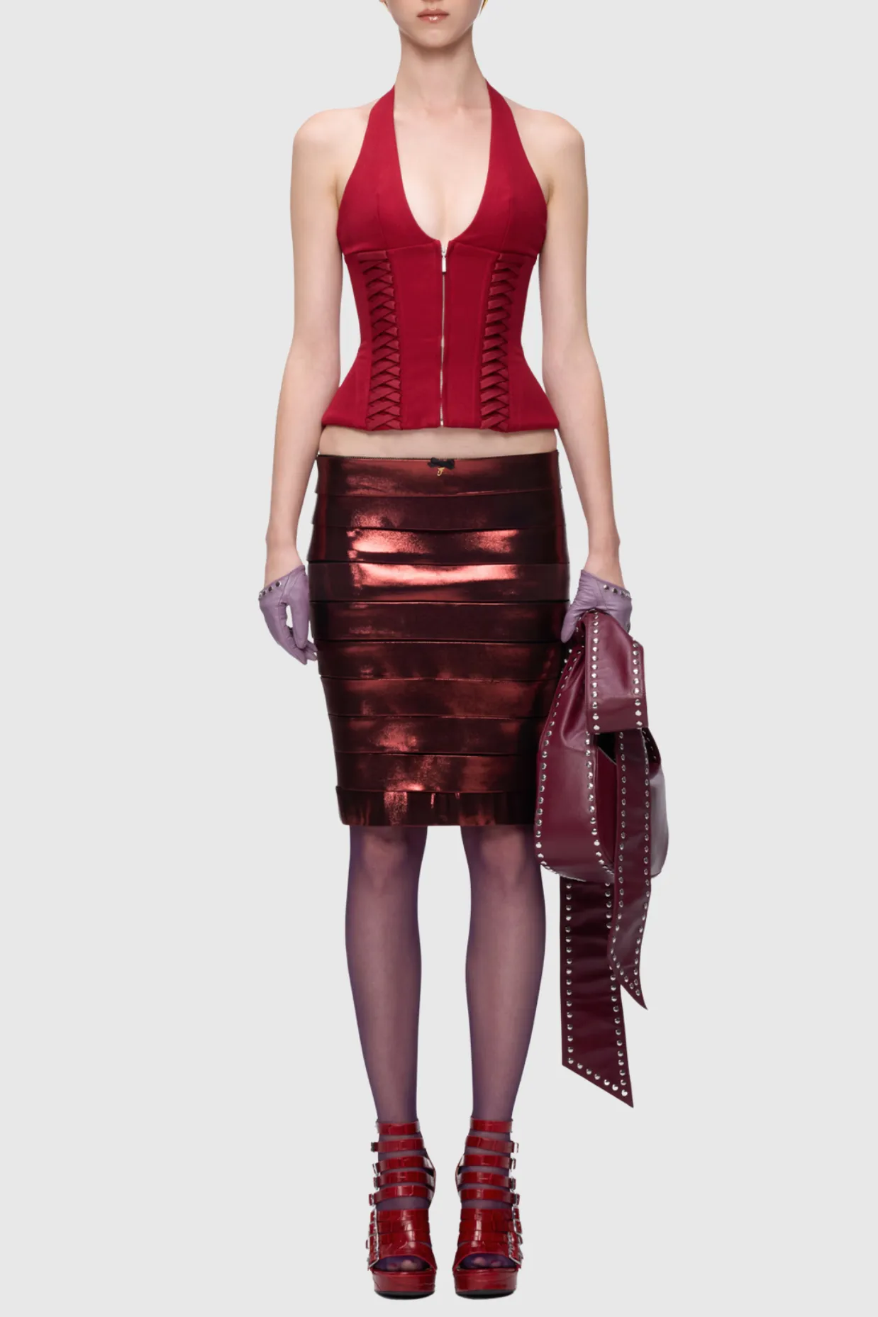 Celleen Halter Lace Up Corset Top Gloria Lanvin