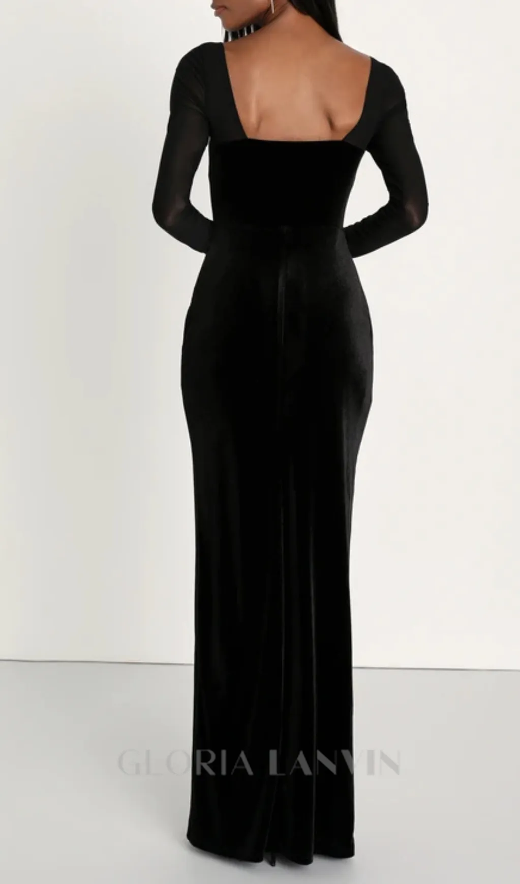 certifiably black velvet mesh long sleeve maxi dress Gloria Lanvin