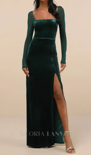 certifiably emerald velvet mesh long sleeve maxi dress Gloria Lanvin