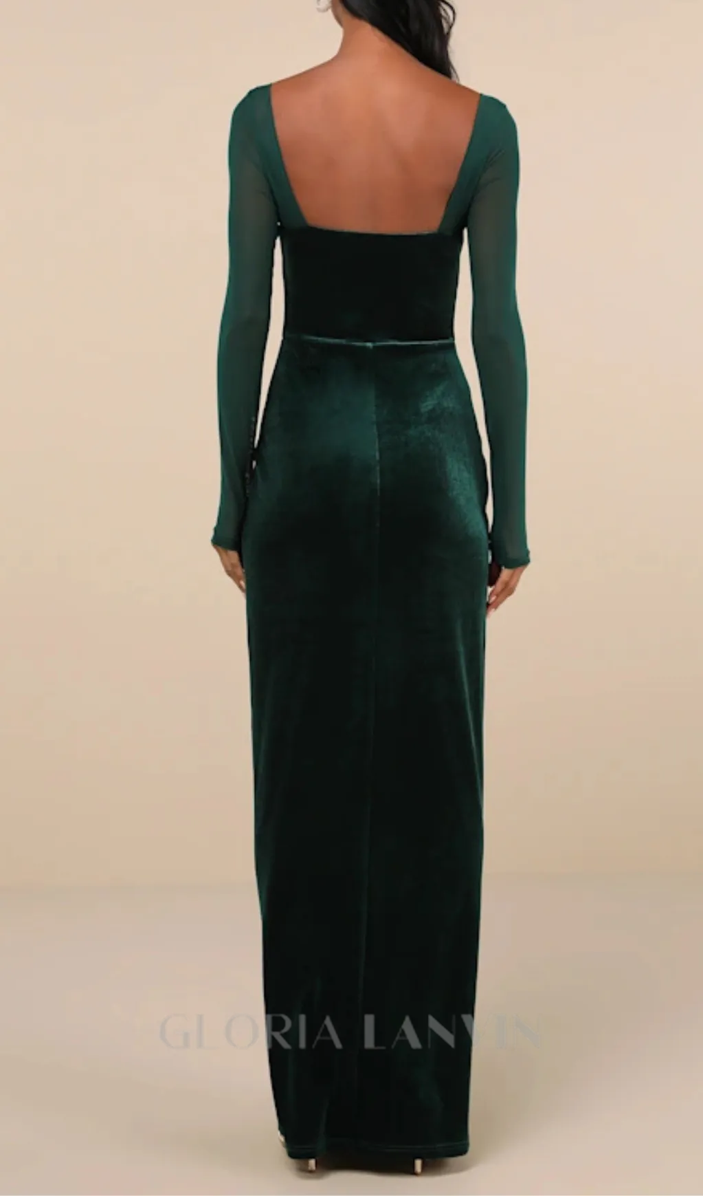 certifiably emerald velvet mesh long sleeve maxi dress Gloria Lanvin