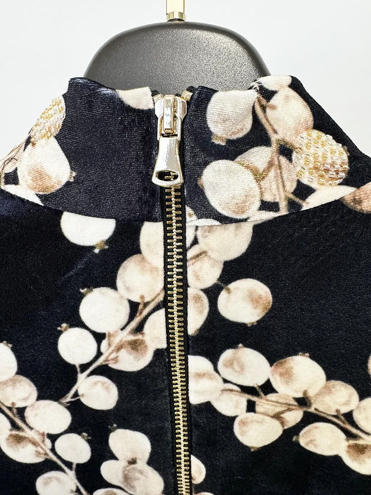 CHAHA REDCURRANT PRINT VELVET MINI DRESS Gloria Lanvin
