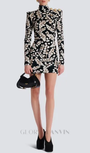 CHAHA REDCURRANT PRINT VELVET MINI DRESS Gloria Lanvin