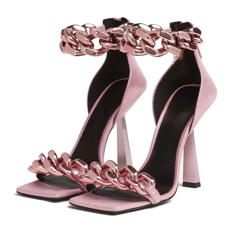 CHAIN SQUARE HEELS IN PINK Gloria Lanvin