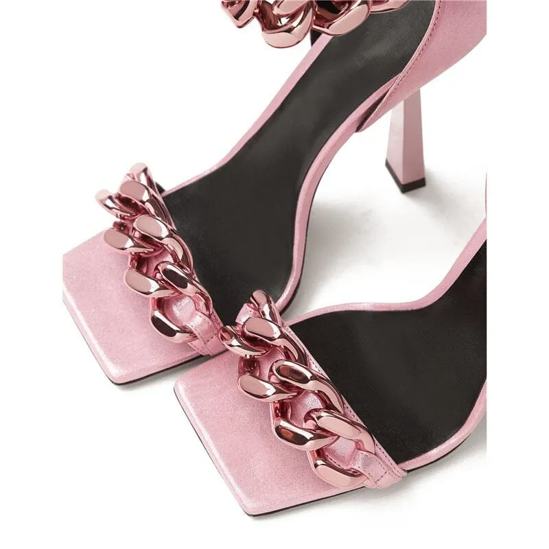 CHAIN SQUARE HEELS IN PINK Gloria Lanvin