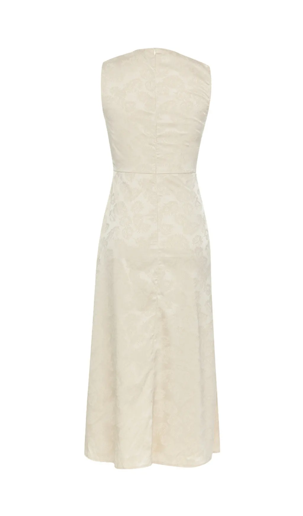 CHAMPAGNE RUCHED JACQUARD SLEEVELESS MIDI DRESS Gloria Lanvin