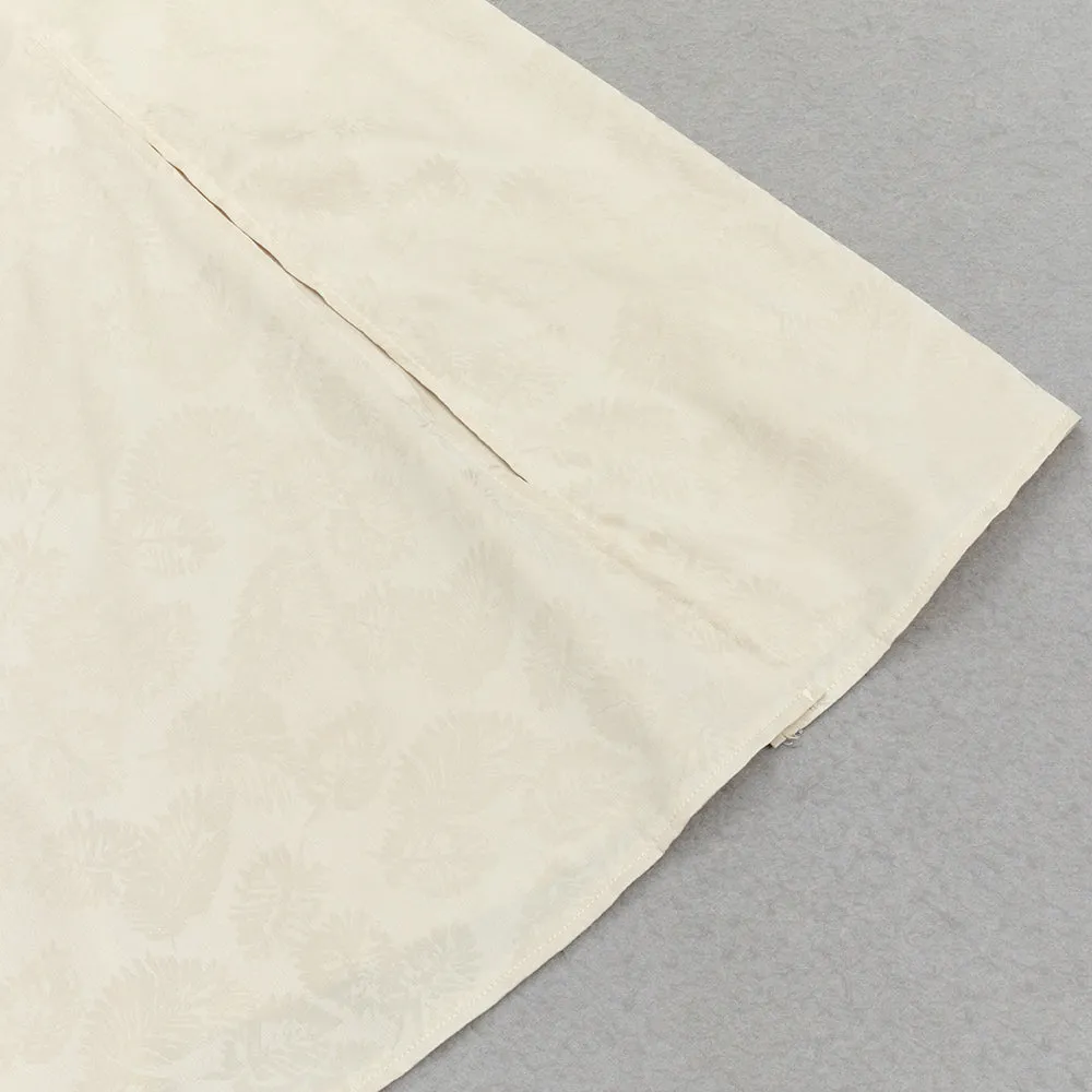 CHAMPAGNE RUCHED JACQUARD SLEEVELESS MIDI DRESS Gloria Lanvin