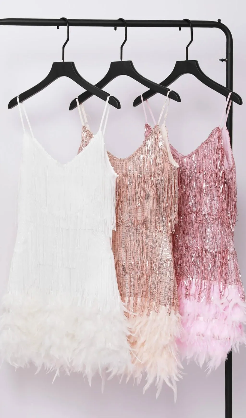 CHAMPAGNE TASSEL FEATHER MINI DRESS Gloria Lanvin