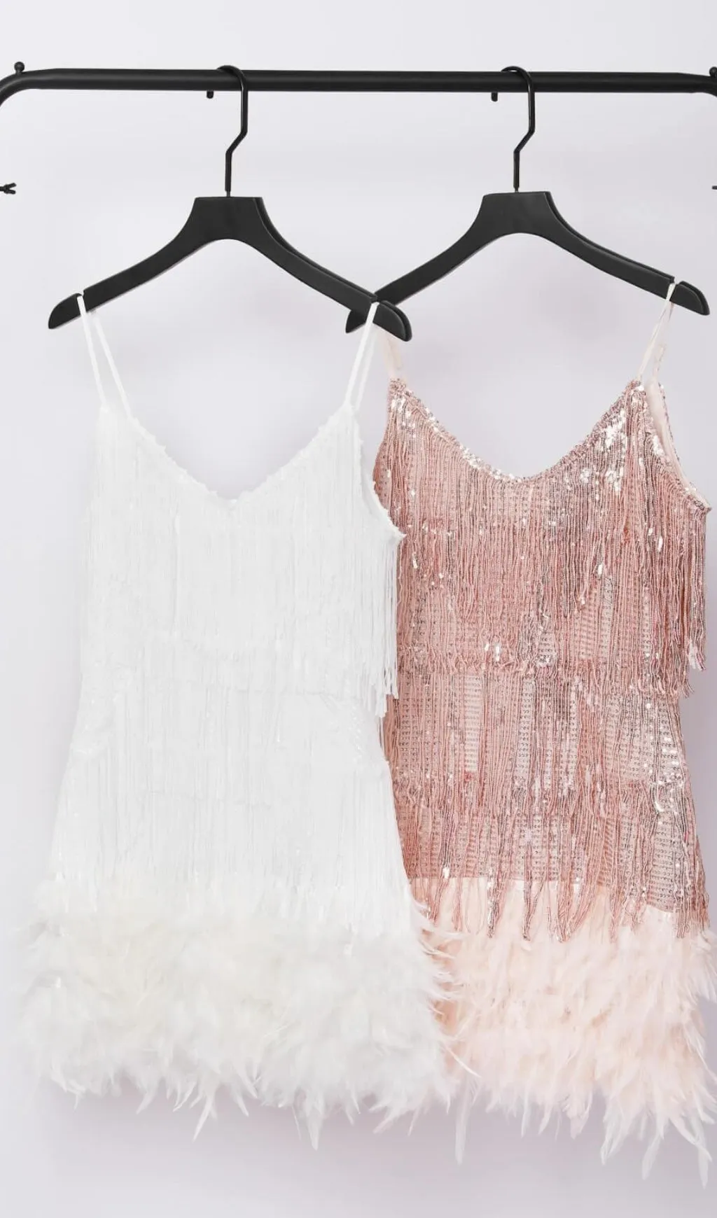 CHAMPAGNE TASSEL FEATHER MINI DRESS Gloria Lanvin