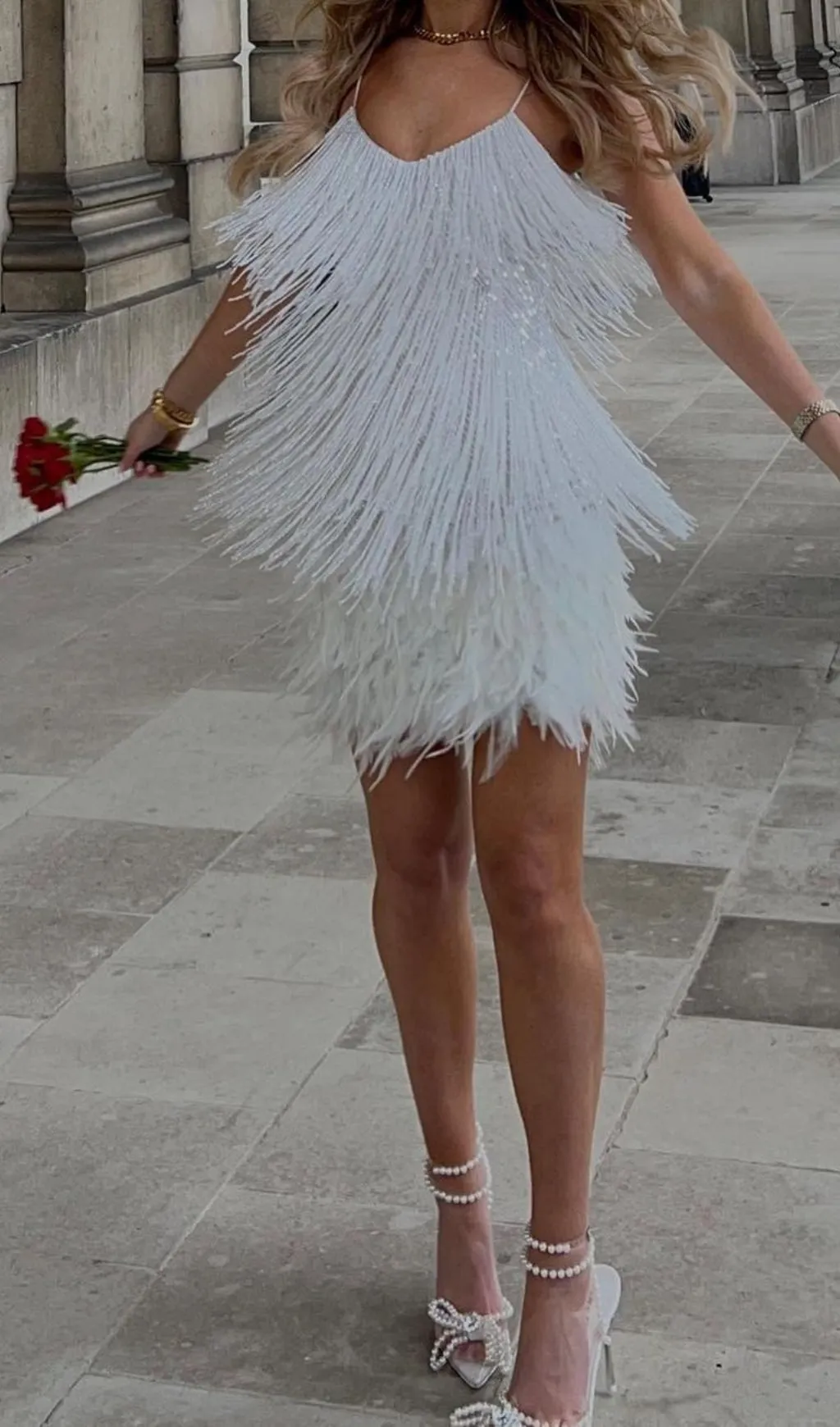 CHAMPAGNE TASSEL FEATHER MINI DRESS Gloria Lanvin