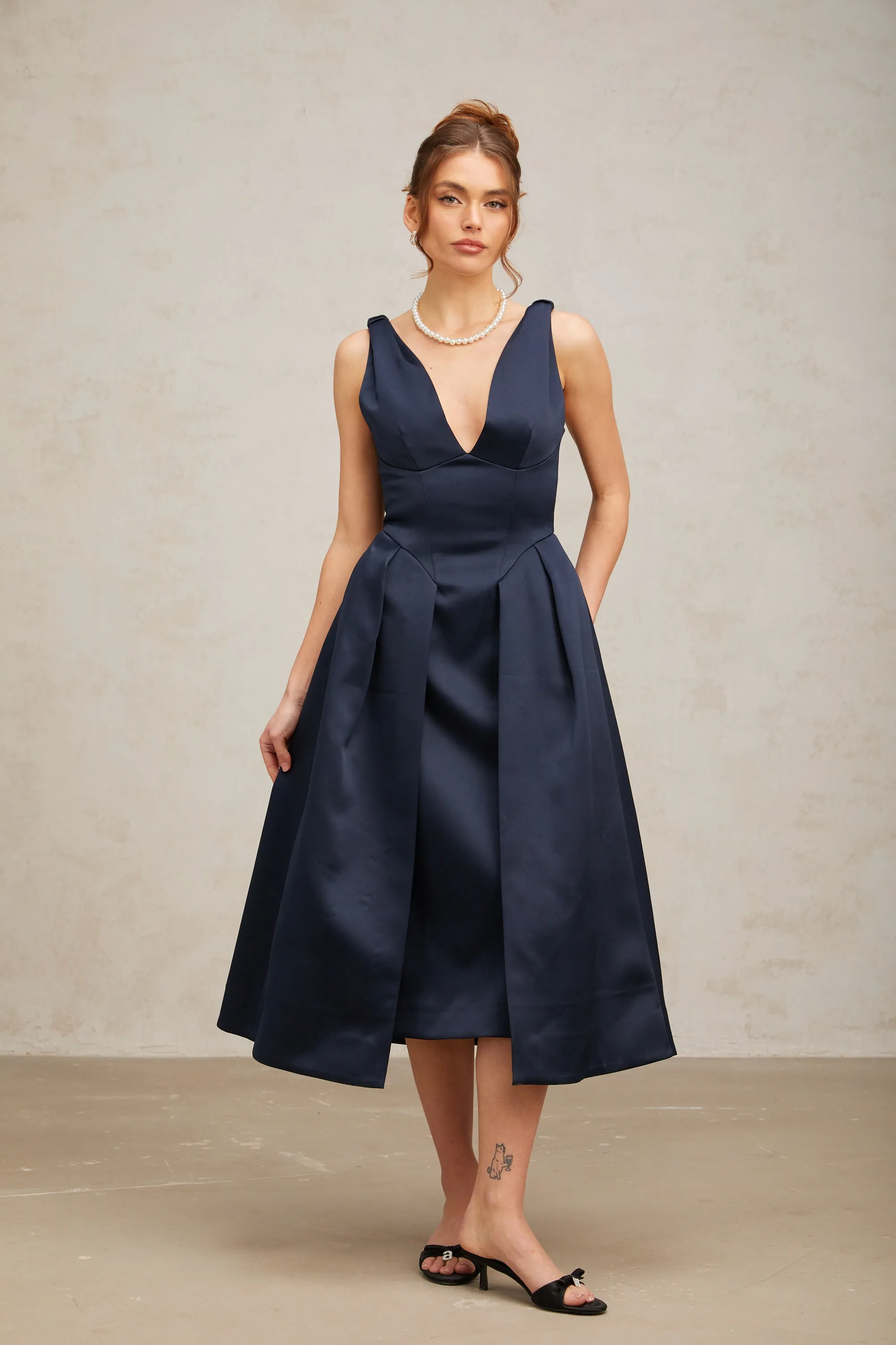 Chantale blue twist-detail satin midi dress Gloria Lanvin