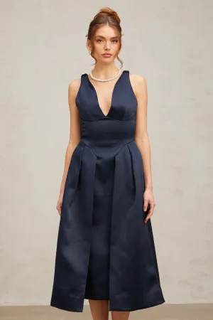 Chantale blue twist-detail satin midi dress Gloria Lanvin