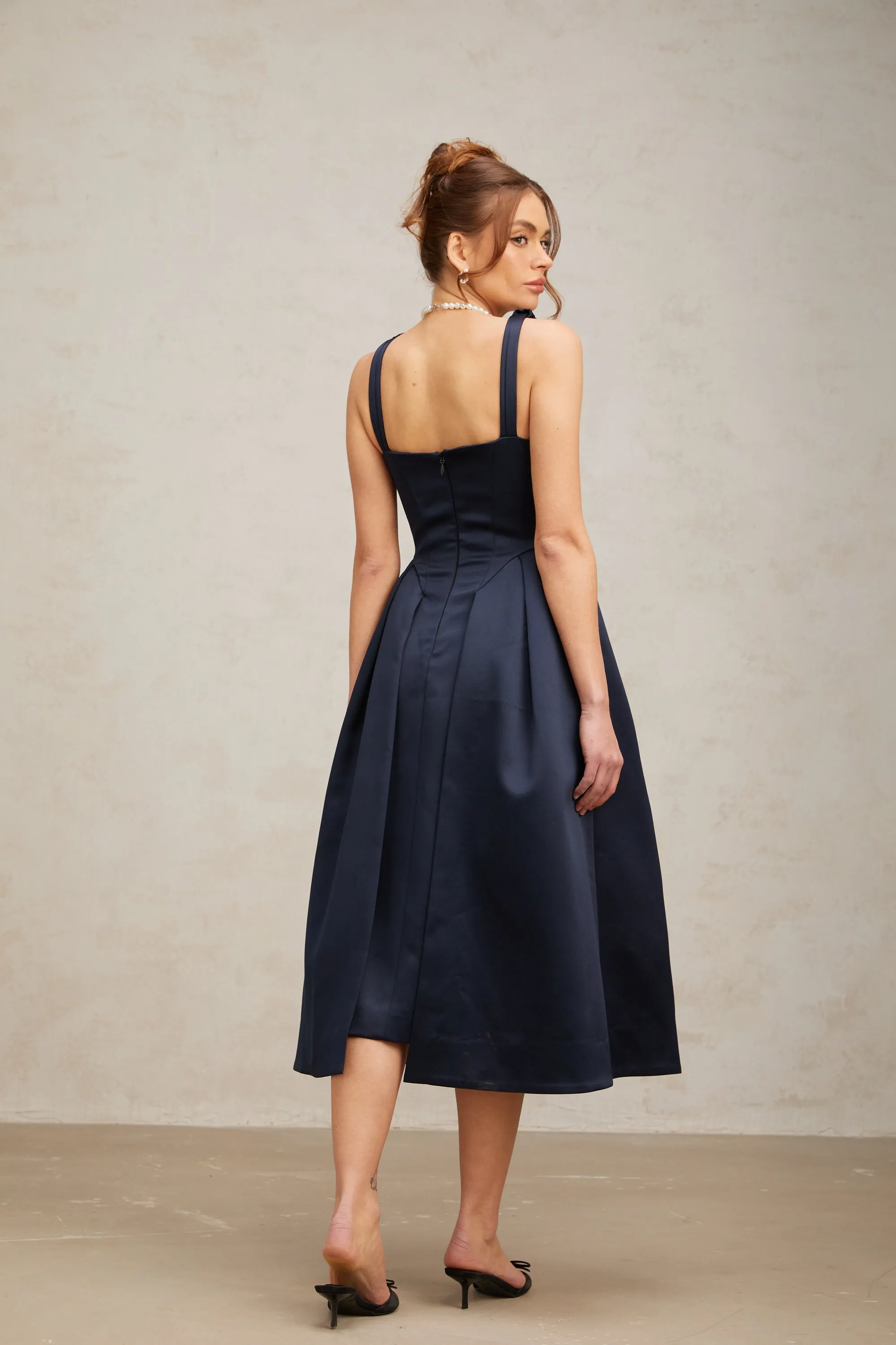 Chantale blue twist-detail satin midi dress Gloria Lanvin