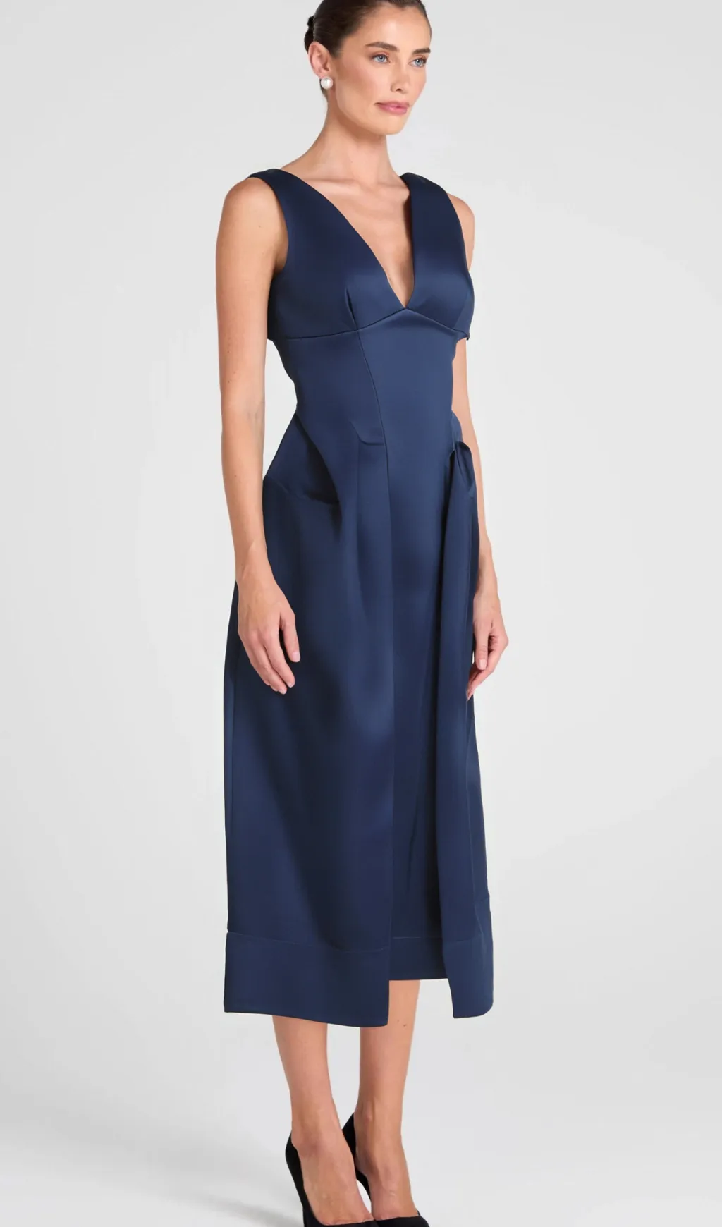 Chantale blue twist-detail satin midi dress Gloria Lanvin
