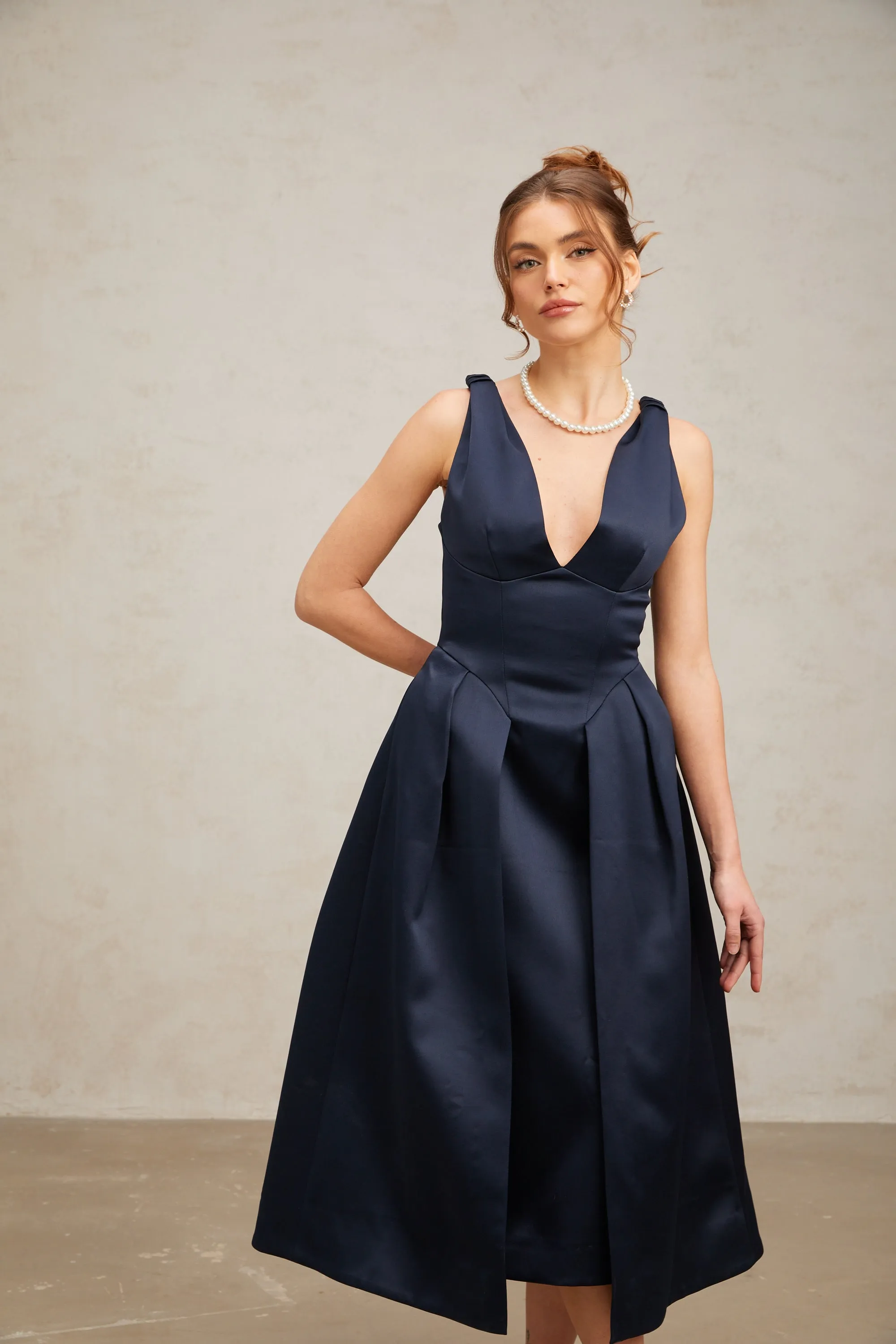 Chantale blue twist-detail satin midi dress Gloria Lanvin