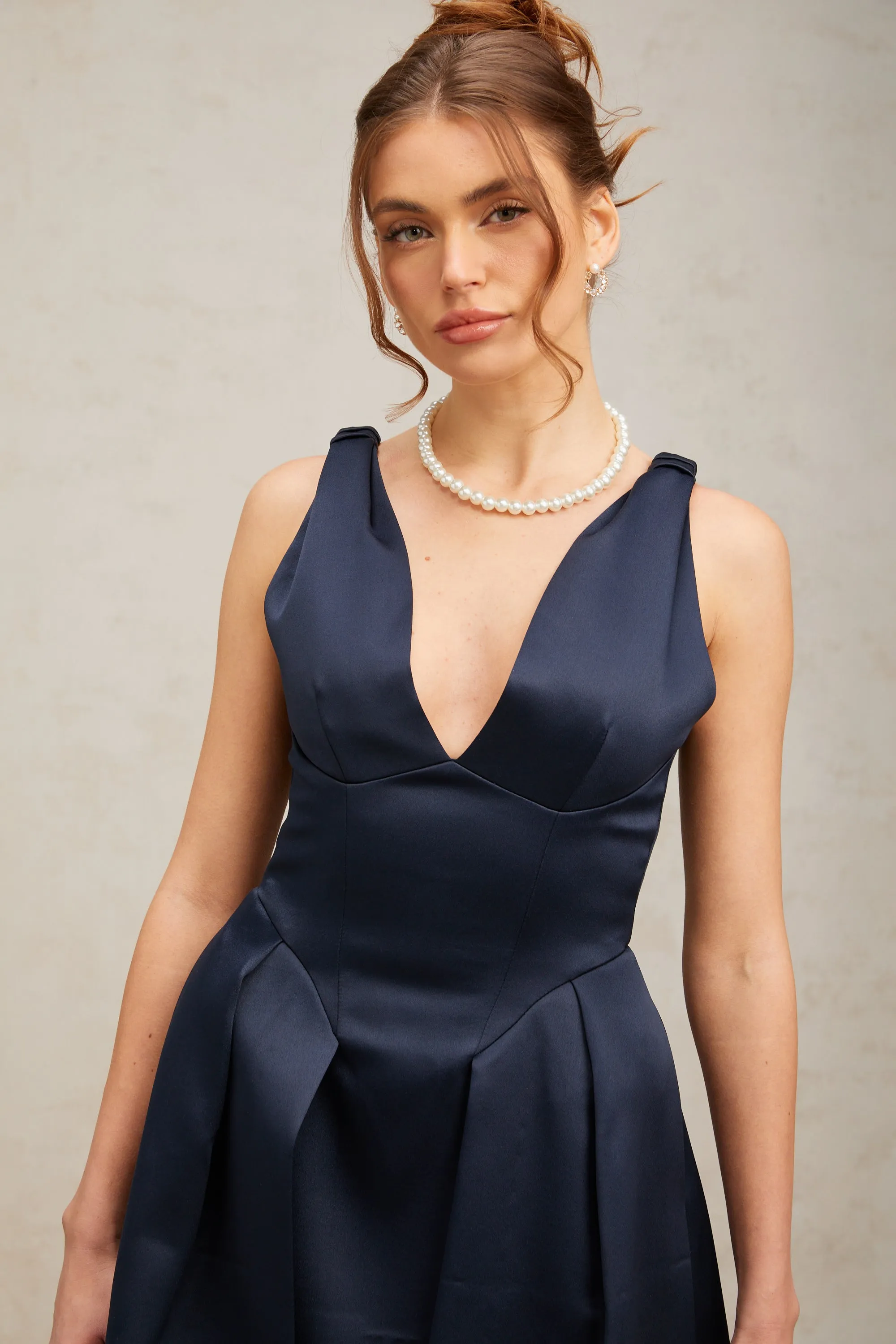 Chantale blue twist-detail satin midi dress Gloria Lanvin