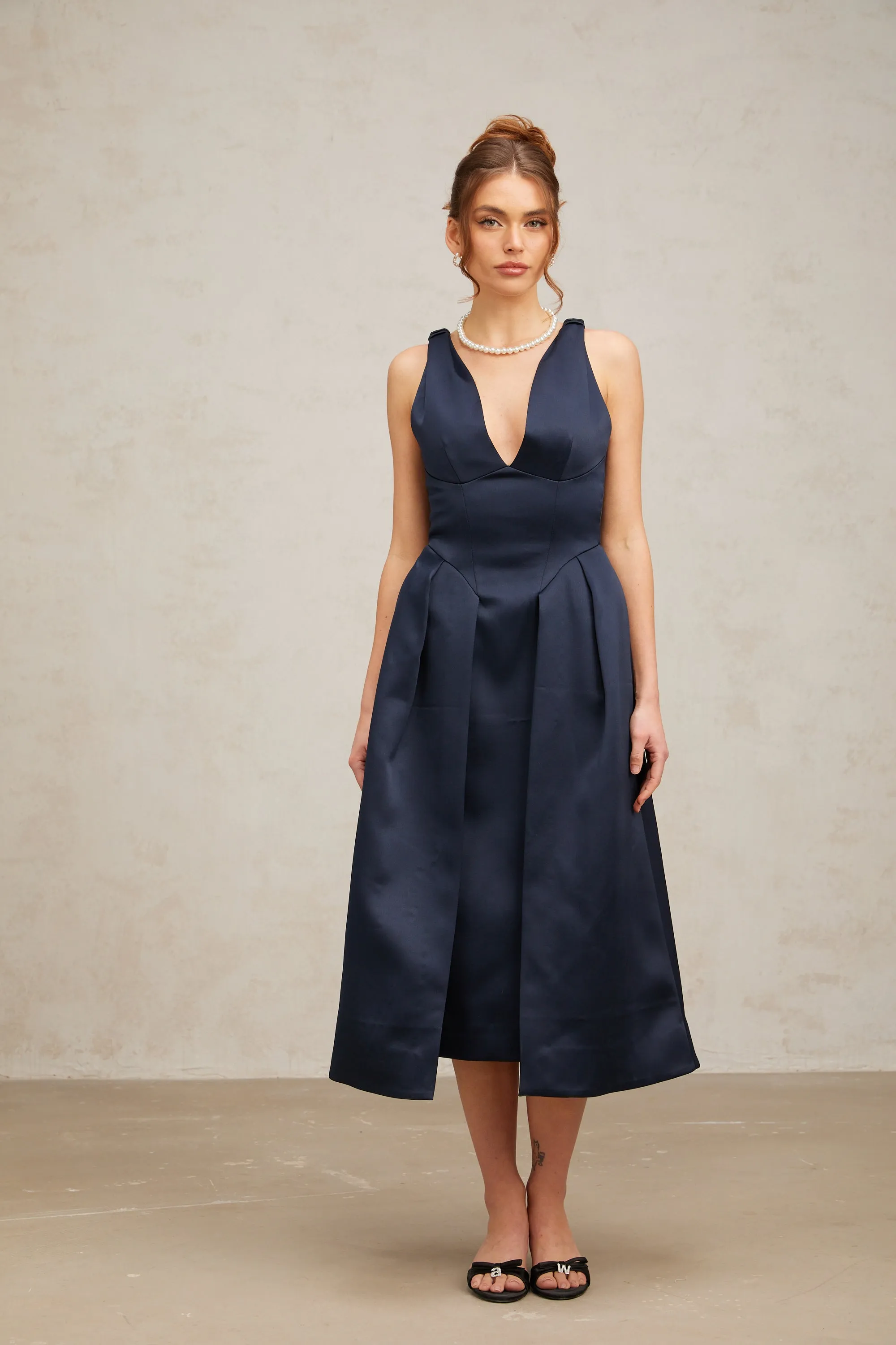 Chantale blue twist-detail satin midi dress Gloria Lanvin