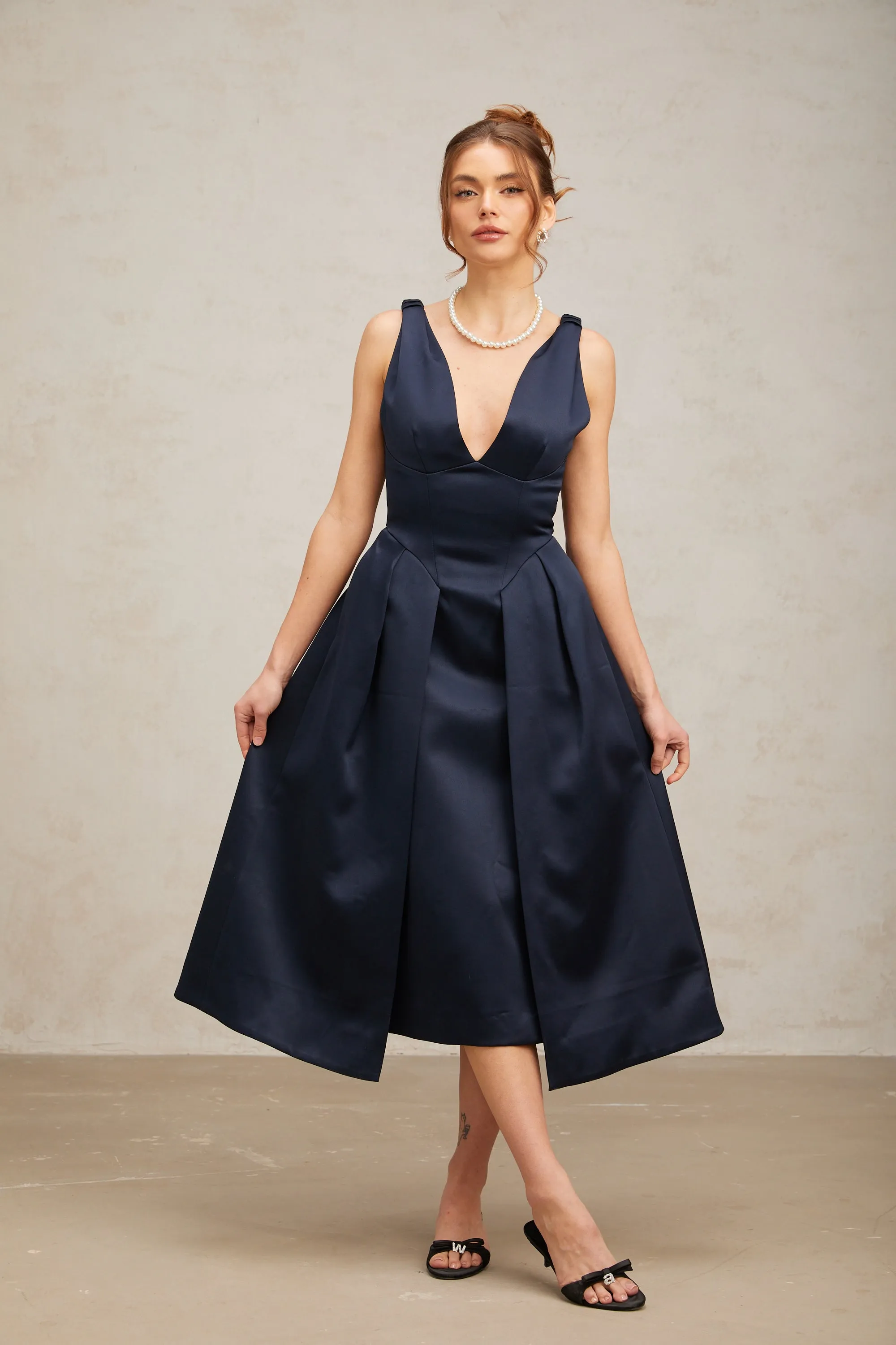 Chantale blue twist-detail satin midi dress Gloria Lanvin