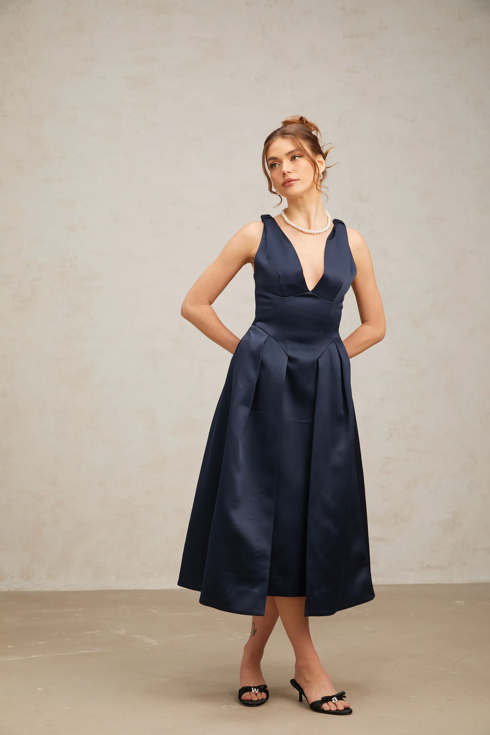 Chantale blue twist-detail satin midi dress Gloria Lanvin